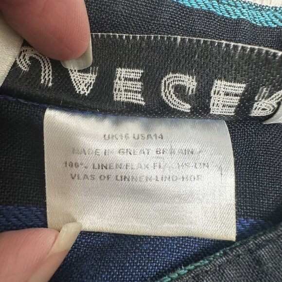 Jaeger Shirt Womens 14 Large Linen Long Sleeve Striped Button Up Vintage Style - Picture 8 of 11